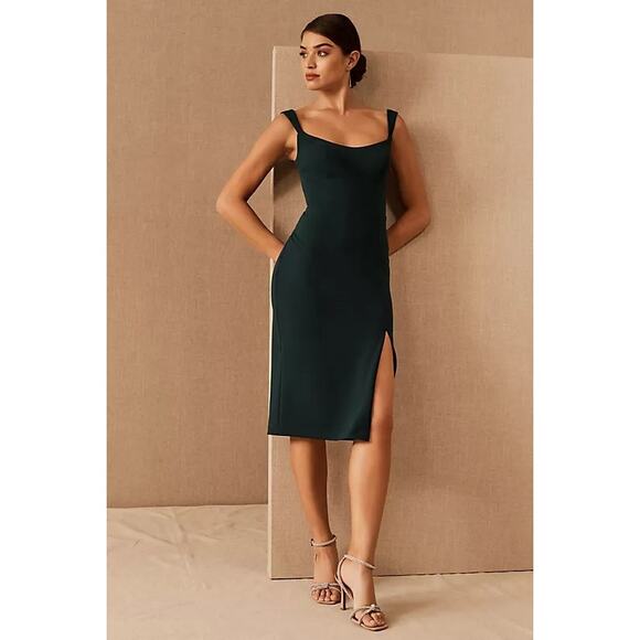 BHLDN Women's Ana Crepe Sheath Midi Dress Sleeveless Side Slit Green Size 0 - Picture 1 of 8